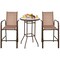Costway 3 PCS Outdoor Patio Bar Table Stool Set Height Tempered Glass Top